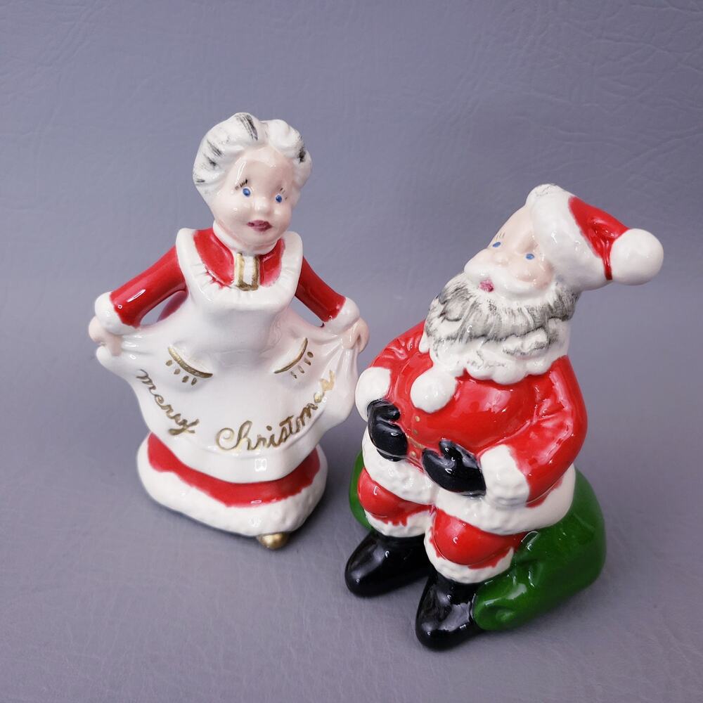 1970s Atlantic Mold Santa and Mrs. Claus Ceramic Figurines 5" Tall